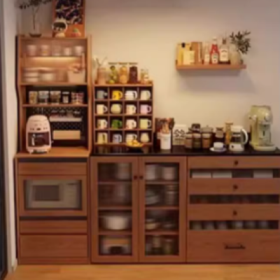 Solid wood dining sideboard high cabinet kitchen wall integrated storage cabinet storage cabinet tea cabinet